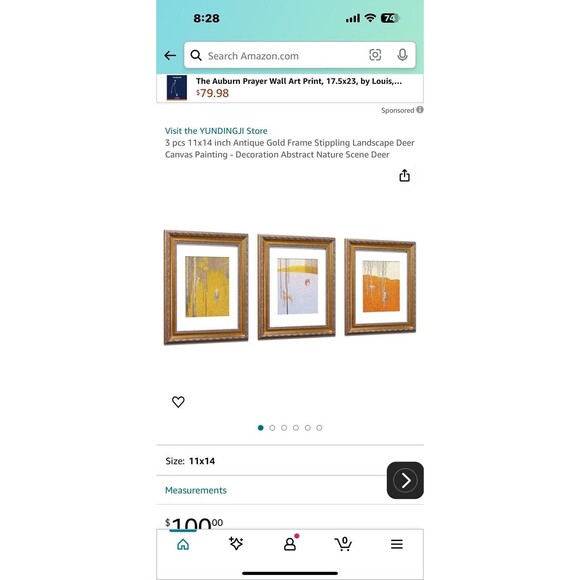 Antique Gold Frame Stippling Landscape Deer Canvas Paintings Set of 3 11x14 NEW - Picture 2 of 7